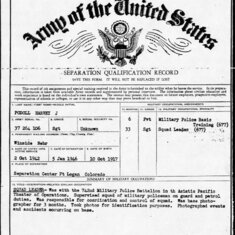 Harvey's Separation Record from the Army