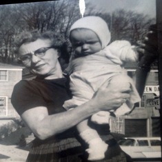 Hazel with first grandchild.  1960