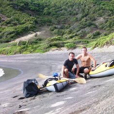 Heber and Eric celebrating their 30th birthdays by kayaking around the north shore of Molokai