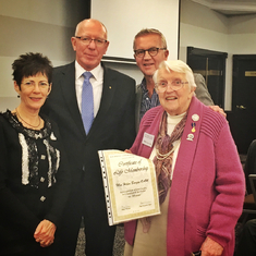 Helen receiving Life Membership to War Widow's Guild - presented by Governor Hurley