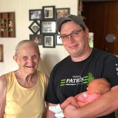 Grandson Kyle, great grand daughter Ellenore with Helen 2018
