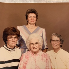 Sisters Barbara Reid, Nancy Johnson, mother- Irma Spaulding and Helen. Circa 1973