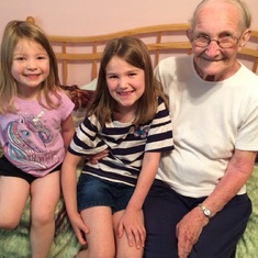 Great grand-daughters Emily and Kayleigh Smith with great-grandma Helen 2019 