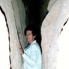 Squeezing into the Ali Baba Cave, Hofuf, Saudi Arabia, Feb. 1992.