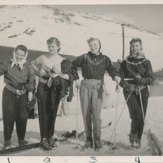 Corinne, Phyllis, Elsa, and Helen - members of the women's high school ski team.  Artic Valley, Alaska 1953
