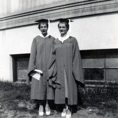 Helen Conover with friend Corinne. High School graduation, Anchorage, Alaska, 1954