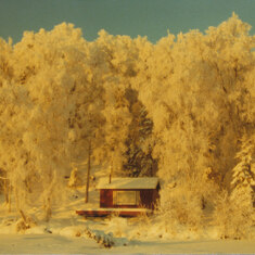 Dean & Betty Conover's cabin at Big Lake, Alaska, winter 1980