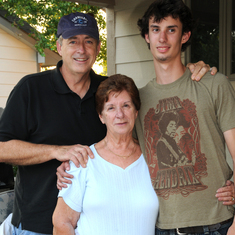 Helen with her two tall grandsons, Cliff & Zach – July 4, 2008