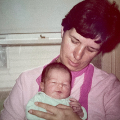 Helen meets her first granddaughter Stacia, 1974