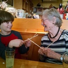 Helga on her 85th birthday with youngest grandson Jesse