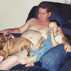 Papa and Cole, Cole's favorite spot when he was little