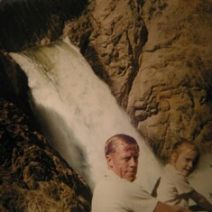 Water fall with Kristi at Yellowstone National Park 1974