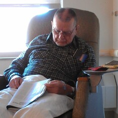 Grandpa fell asleep during Chemo on day. Photo taken by: Paula Moon