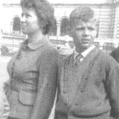 Daddy and Oma on vacation in Milan, Italy.  He was only 12, but looks like he was plotting his escape.