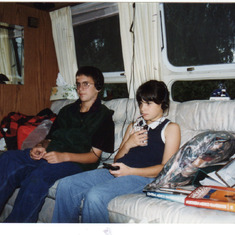 A visit in the "trailerator", September 1998. I wonder what they are listening to?