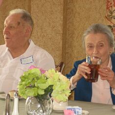 c/o Bruce Montgomery: Herb and his sister Evelyn (Gross) Shea, Evelyn’s 90th birthday luncheon, 20-Apr-2013