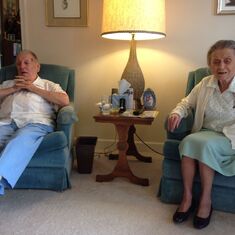 c/o Bruce Montgomery:  Herb and Evelyn (Gross) Shea, at Mom’s apartment in Carroll Lutheran Village, Westminster MD, 05-Apr-2014