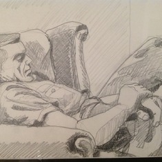 Daughter Diana sketched Herb taking a well-deserved snooze after a hard day's work.
