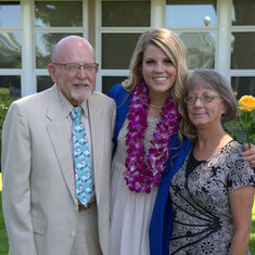 Sasha's high school graduation, May 2014. Dad with Sasha and Sasha's god-mother, Karen Smucker.