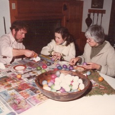 Hermann with his second wife Monica and Therese, colouring Easter eggs for Easter Sunday Brunch ...