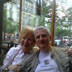 2010, with Victor at a Paris terrasse