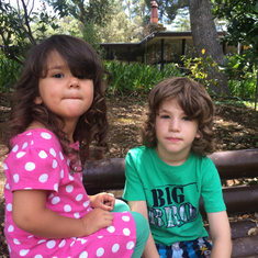 Emanuel and Pema visiting their Grandma's favorite bench in June 2014.