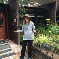 Dear friend Claire at the house.  Near the door to the studio.