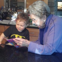 Nanny and great-grandson Ian, reading his "Let's Share" book in May 11, 2012 during her visit to NH.