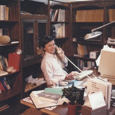 Our very first office, in our basement - Popcorn our cat always slept on his shoulder while he worked - 1988