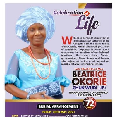 (Hon) Mrs. Beatrice Okorie  Chukwudi
