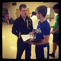 Houston as Javert and his friend and student director, Christian Owen during Les Miserables rehearsal - 2013.