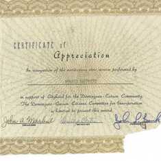 Certificate of Appreciation from the committee to incorporate Dominguez - Carson