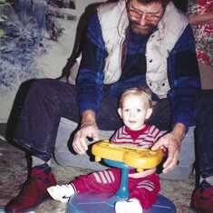 Grandpa Tom showing Seth Diggs (1987) how to 'sit and spin' and play piano. :)