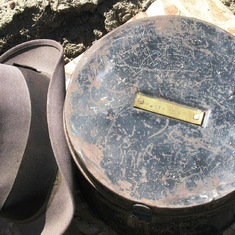 Hugh's old Stetson hat, and his Navy hatbox -- at the cemetery
