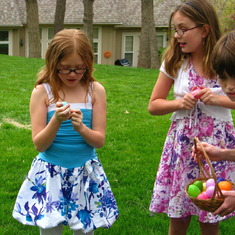 easter 2011- daddy put mustard and corn in the plastic eggs