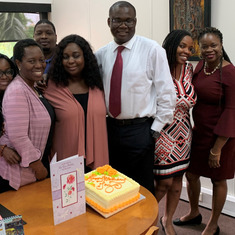 Innocent with colleagues at Ford Foundation celebrating Joy's birthday in 2019