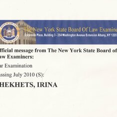 Irisha passed Bar Exam July 2010