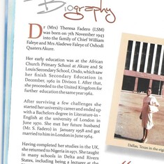 Biography of the late Dr. (Mrs.) Theresa Fadero written by her husband, Mr. S. I. Fadero.