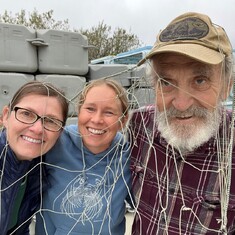 Lilian, Colleen, and Jack tangled in a tangle net. Santa Cruz, CA Oct 2022.