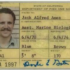 One of Jack's CDFG employee ID cards. 1970.