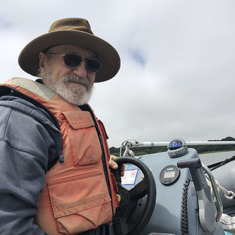 Jack driving the RV Jonnaboat for UC Davis researchers in Elkhorn Slough, 2019