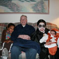 Jack with Grandchildren Hayley and Adam and Great Grandson Jake on Halloween 2010.