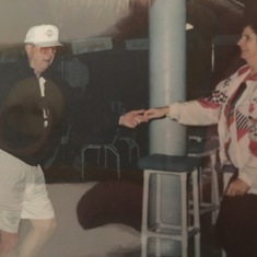 Circa 1998 Jack and Betty dancing some jitterbug in Clearwater, FL. They remained good friends even after their divorce in 1983.