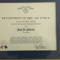 1988 Jack received the Meritorious Award for Civilian Service from the Air Force in Dayton, OH