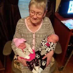 Mary Jane Parker with her two new great babies of Amy Davis's