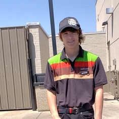 Keegan on his 1st day of his job at Burger King. 