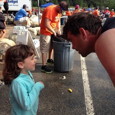 Pep talk from his coach during his 26.2 run. "You're almost done daddy, you can do this."