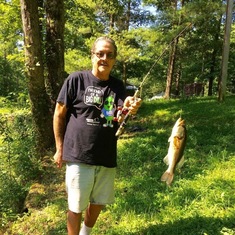 First cast at the cabin, Brian caught a large mouth bass.  2020