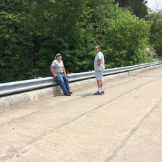 Ricky Lee Agee and James Brian Hatcher on Green Bridge, summer of 2020.  Stopping for a rest on a scooter ride.