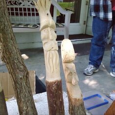 Carving several walking sticks at a time